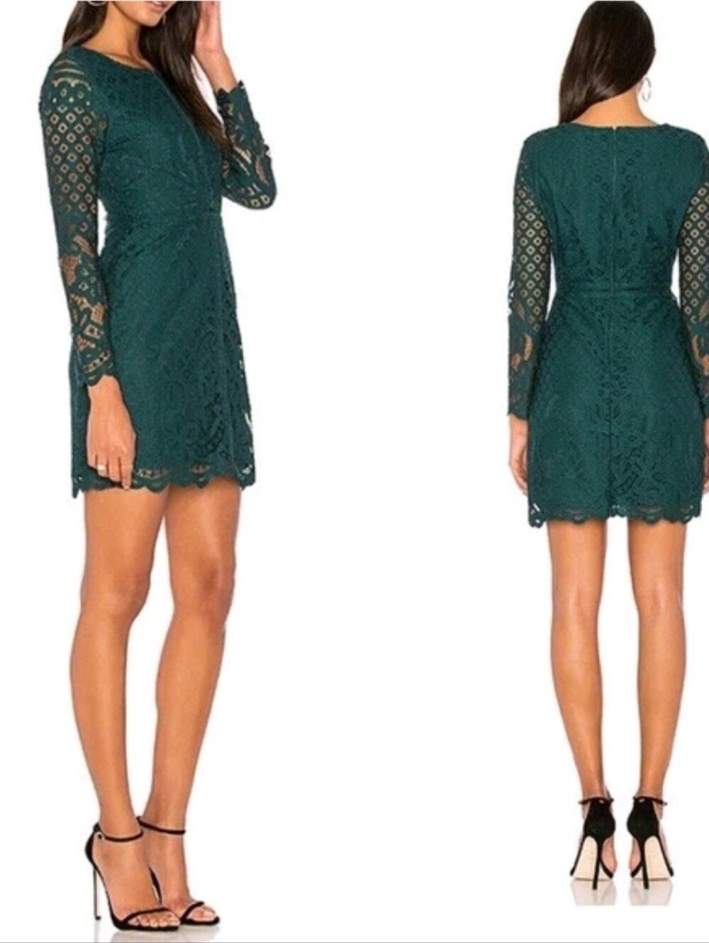 cupcakes & cashmere Green Lace Long-Sleeve Dress Sz 2 New Festive Party